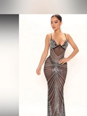 Black Rhinestones Evening Gown